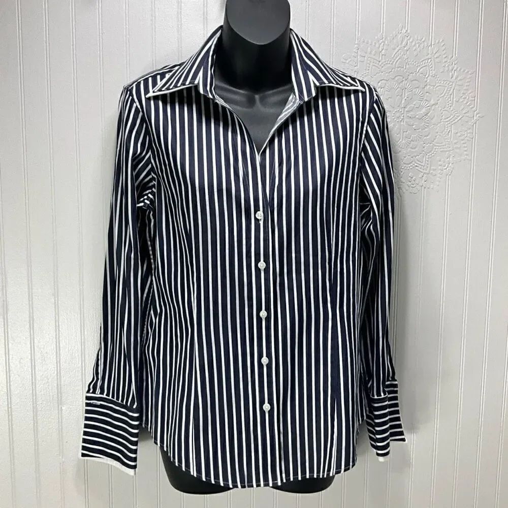 BROOKS BROTHERS 346 Double Collar Striped Button Down Blouse